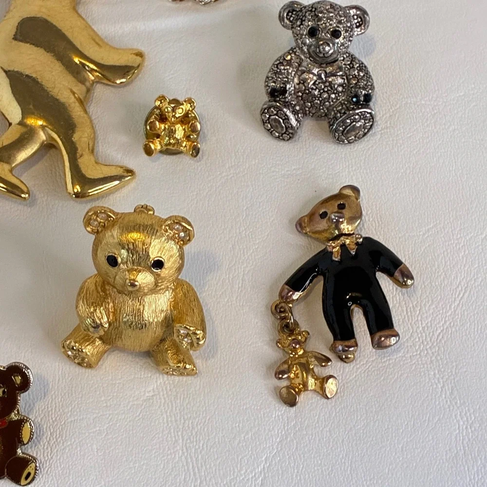 Vintage Teddy Bear Brooch Pin Lot Figural Articulated Gold Tone - Picture 5 of 12